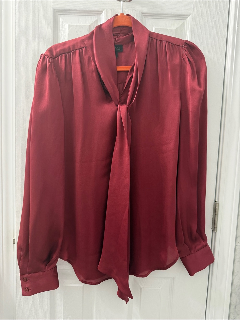 Carlisle Collection Burgundy Tie-Neck 100% Silk Blouse